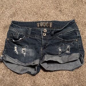 Truce Women's Rolled Hem Distressed Denim Shorts